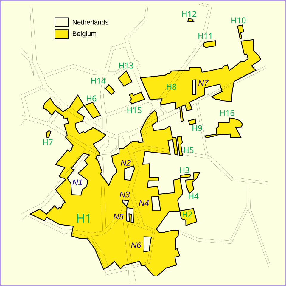 Alt4You: Map showing which parts of the town are in Belgium, and which are in the Netherlands