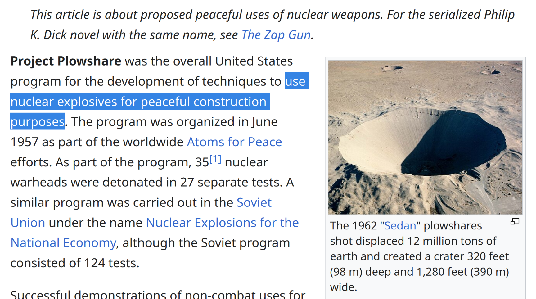 Wikipedia page on Project Plowshare