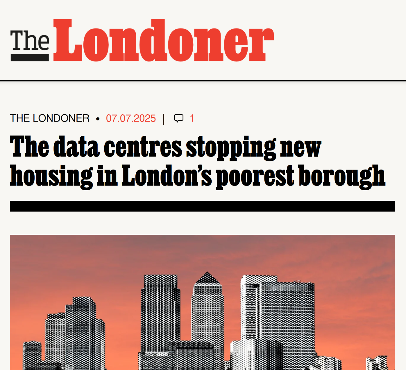 Article in The Londoner about how new housing developments are unable to proceed in one part of London because data centres have nabbed all the power